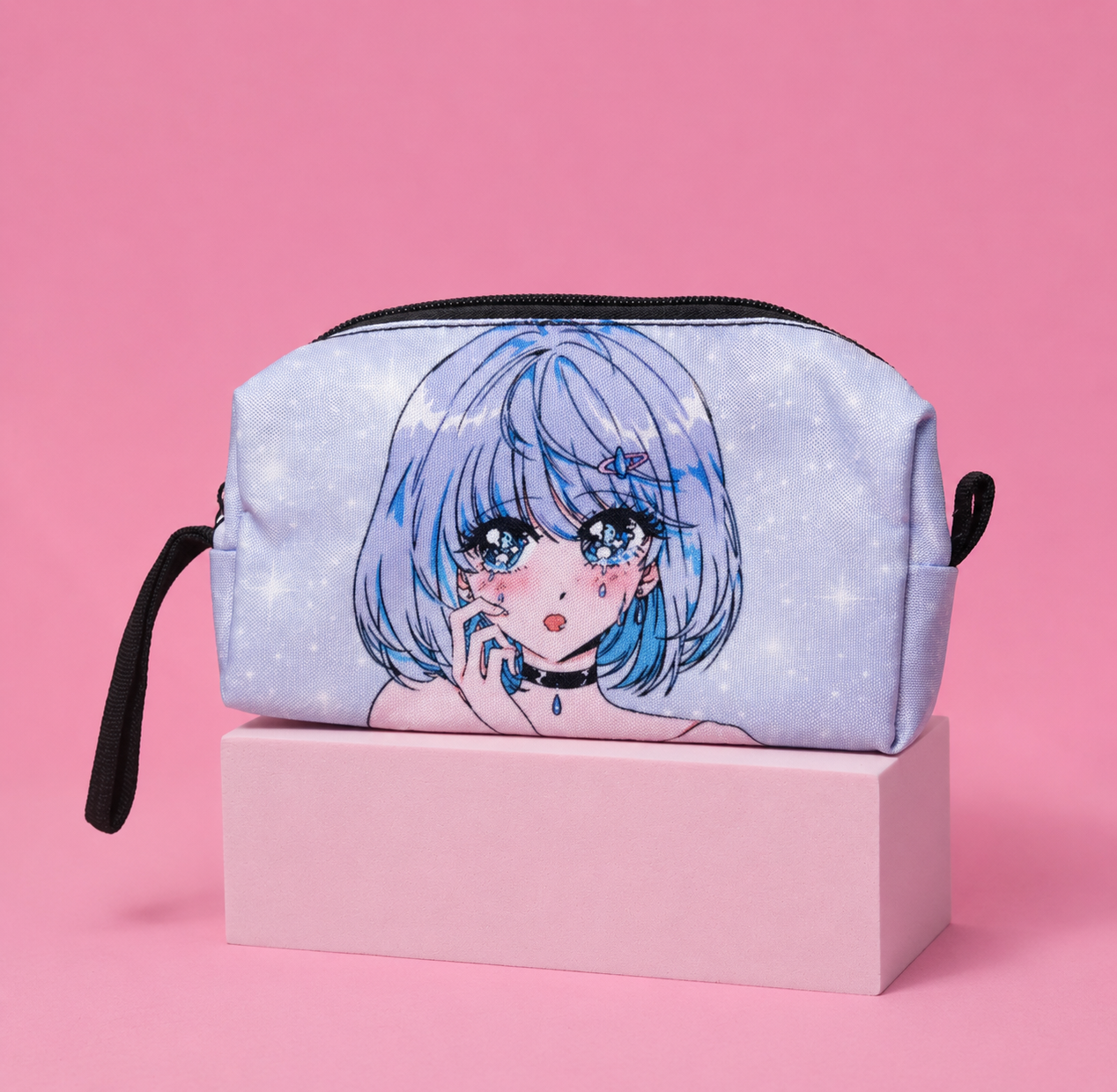 KAWAII MAKEUP BAG - ANIME PRINT ZIP CLOSURE MAKEUP BAG