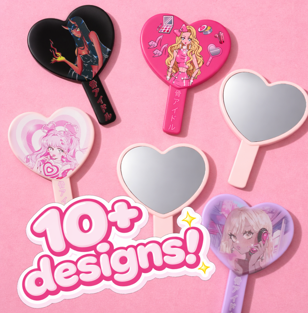 BONE IDOL HEART SHAPED ANIME PRINT HAND MIRROR - MULTIPLE DESIGNS!