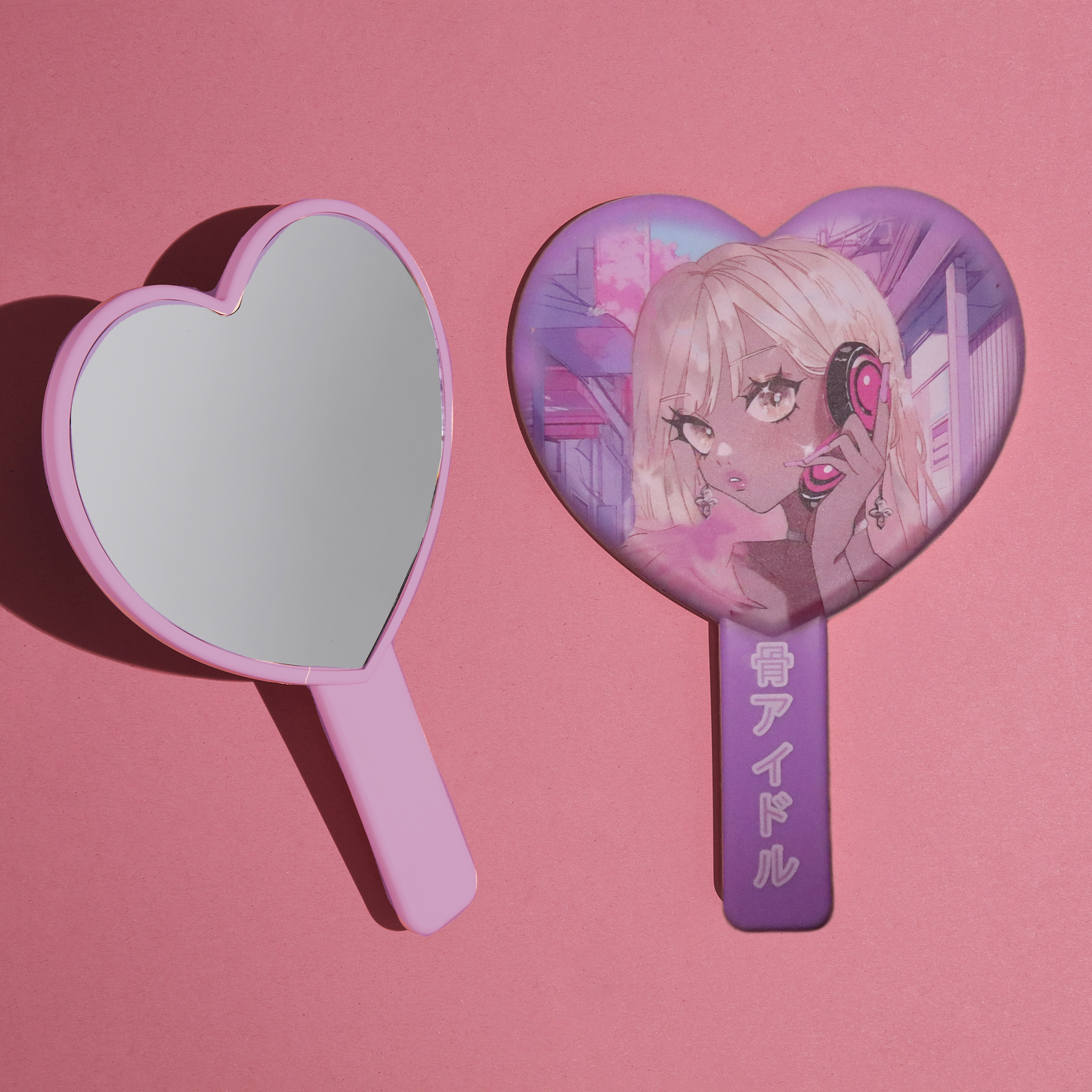 BONE IDOL HEART SHAPED ANIME PRINT HAND MIRROR - MULTIPLE DESIGNS!