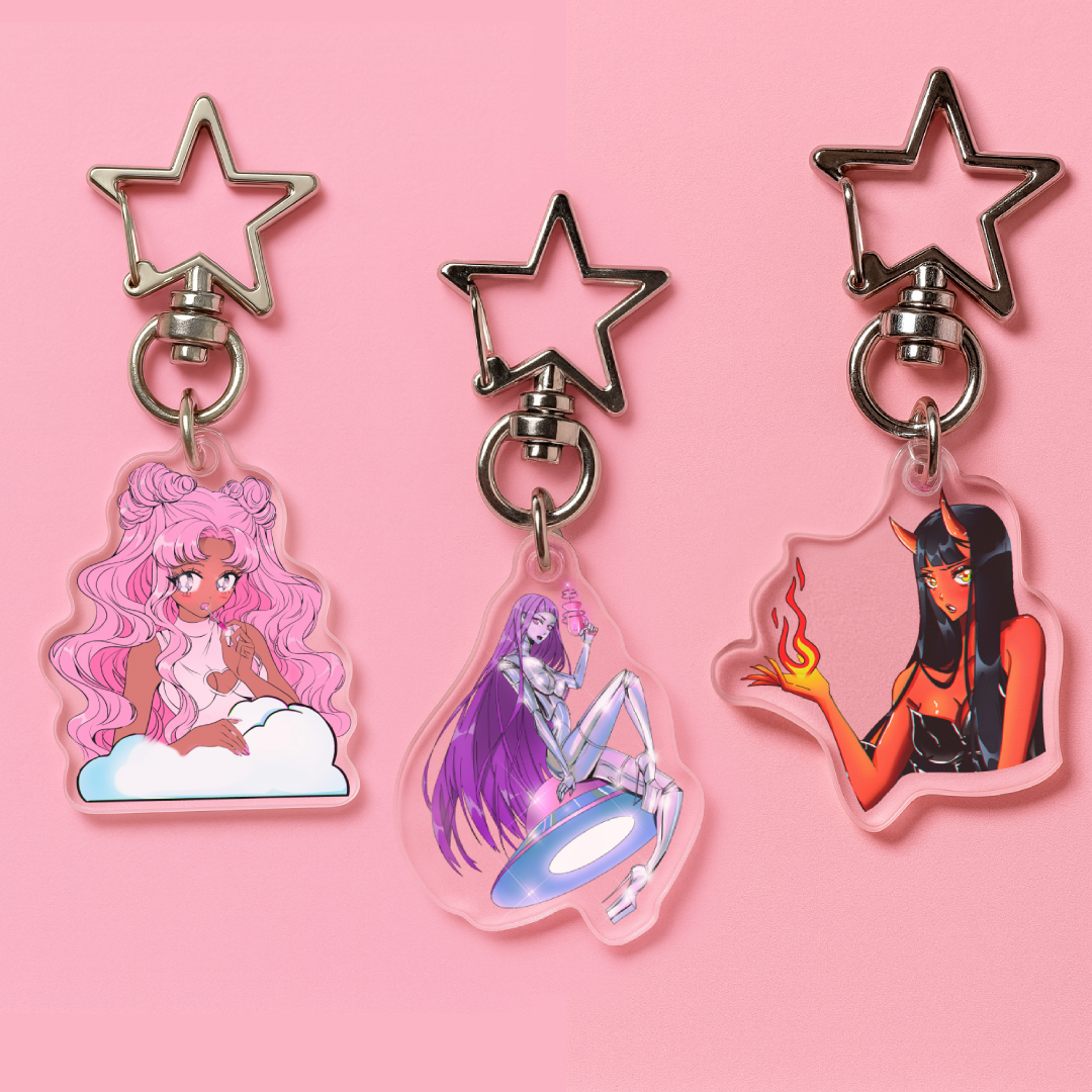 BONE IDOL PLASTIC KEYCHAINS - ANIME ART PRINT KAWAII KEYCHAINS