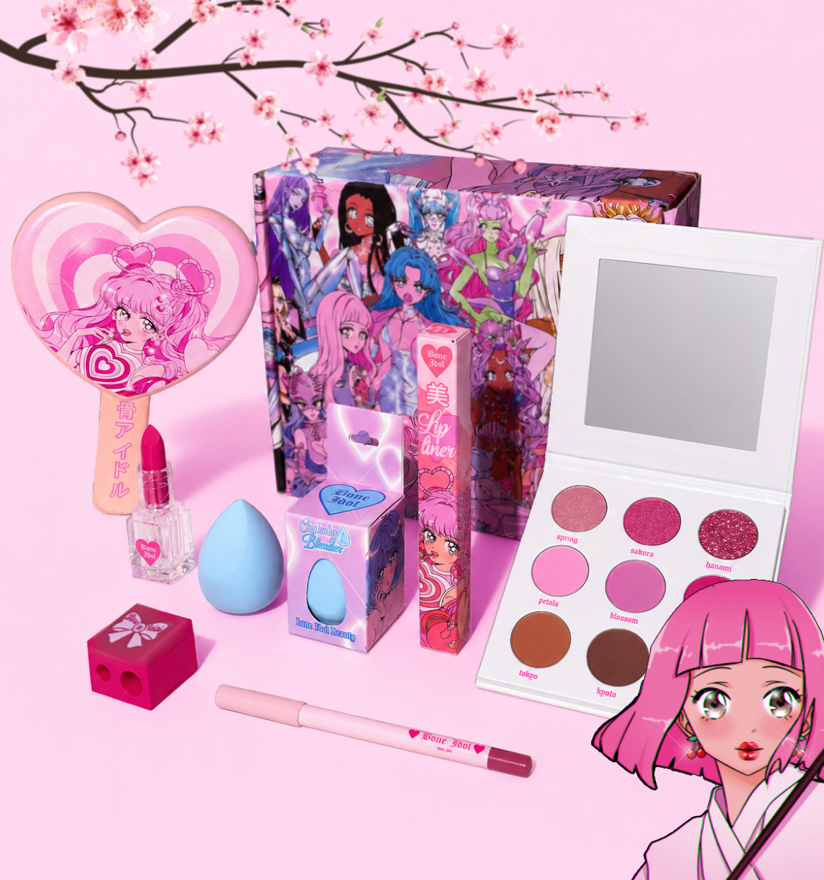 CHERRY BLOSSOM BUNDLE - ANIME THEMED ALTERNATIVE SAKURA PINK MAKEUP AND ACCESSORY BUNDLE