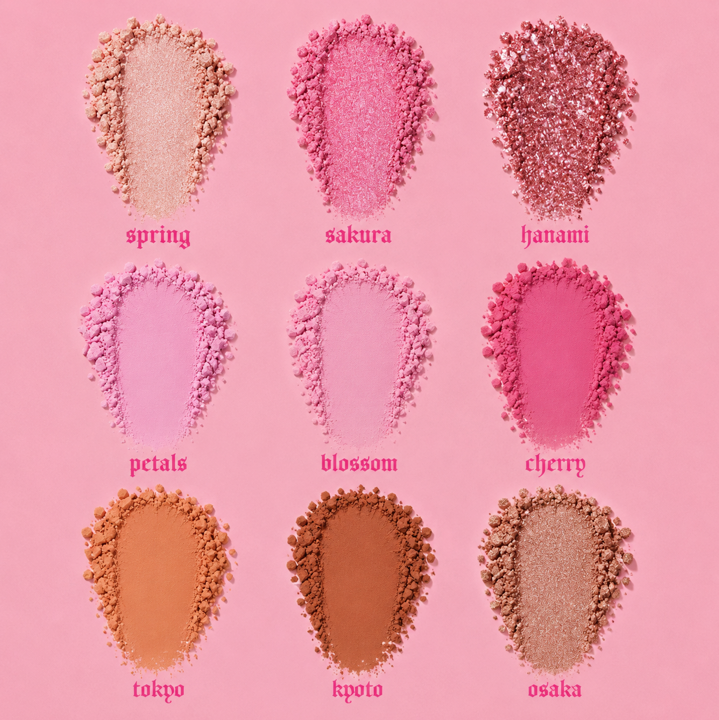 SAKURA EYESHADOW PALETTE - ANIME CHERRY BLOSSOM THEMED VEGAN MATTE, SHIMMER & PRESSED GLITTER EYESHADOW